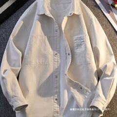 外套男青少年春秋季2025新款日系翻领夹克男生休闲百搭工装衬衫