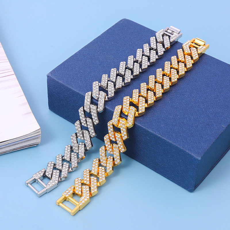 Cuban Link Chain Bracelet With Diamonds For Women And Men_voghion.com