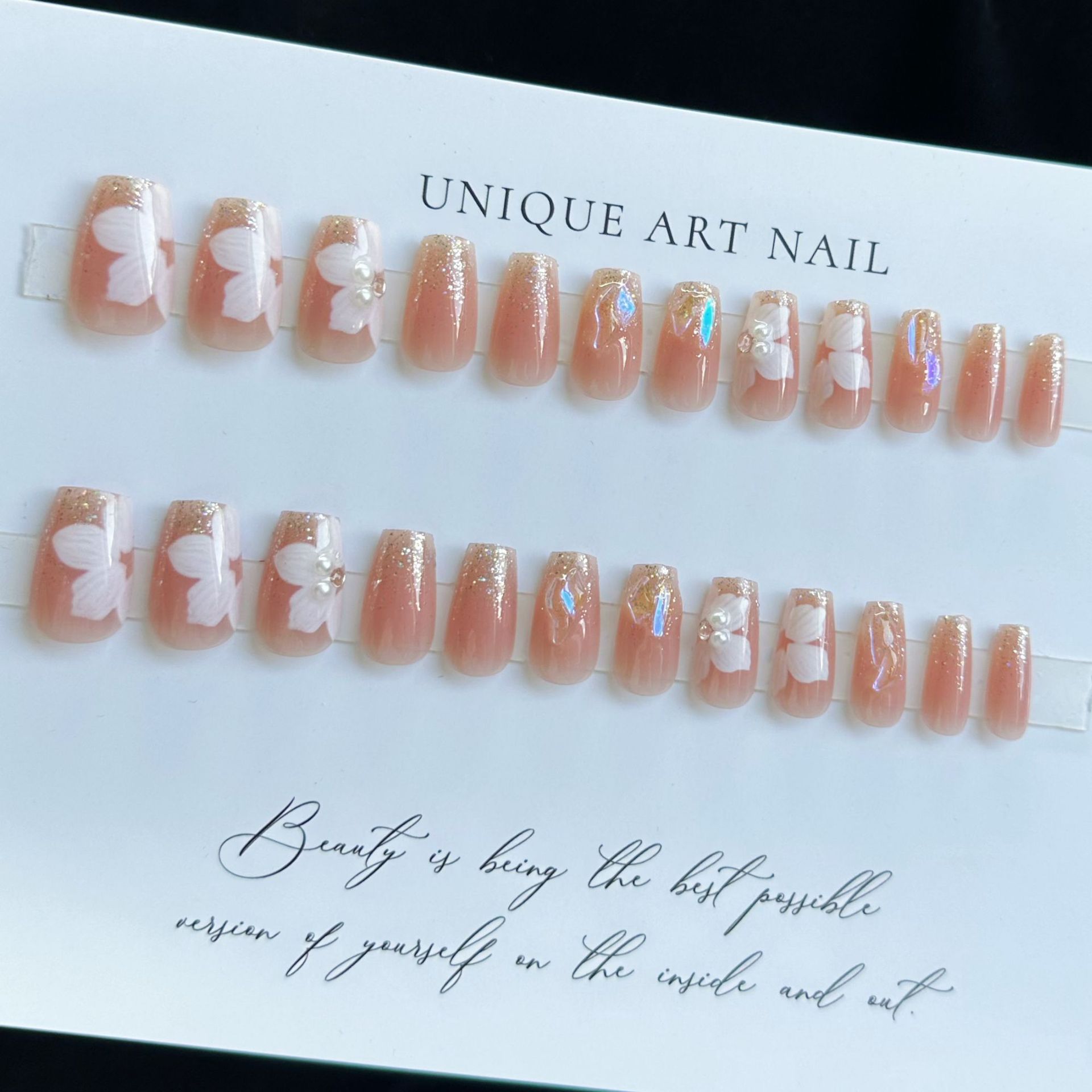 Desgaste de manicura Blush punto de congelación de flores de mediados de longitud desgaste parche de manicura