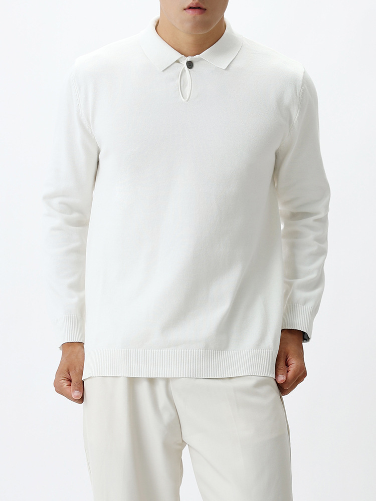 Old Qianfeng hombre polo de manga larga nuevo botón de una sola camisa de punto de invierno / otoño suéter de negocios casual