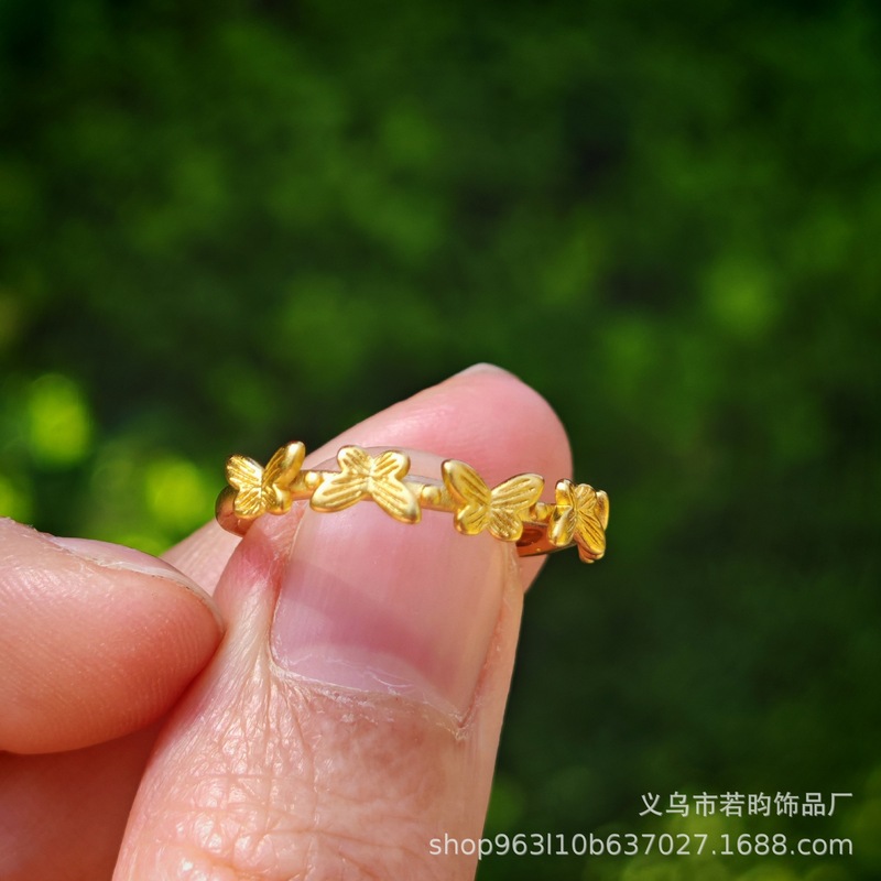 女性用模造ベトナムサンドゴールドリング、女性用ラブカーフラワーリング、開口部調整可能、ライブブロードキャストギフト卸売|undefined