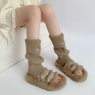 Autumn and Winter New Leg Covers Japanese Style Girls Versatile Pile Socks Metal Label Warm Knitted Socks Cross-Border Supply
