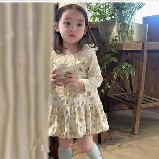 CQ251332 Lantern Dress CY251333 Base Shirt 2025 Spring Korean Style Girl Floral Children Lantern Dress