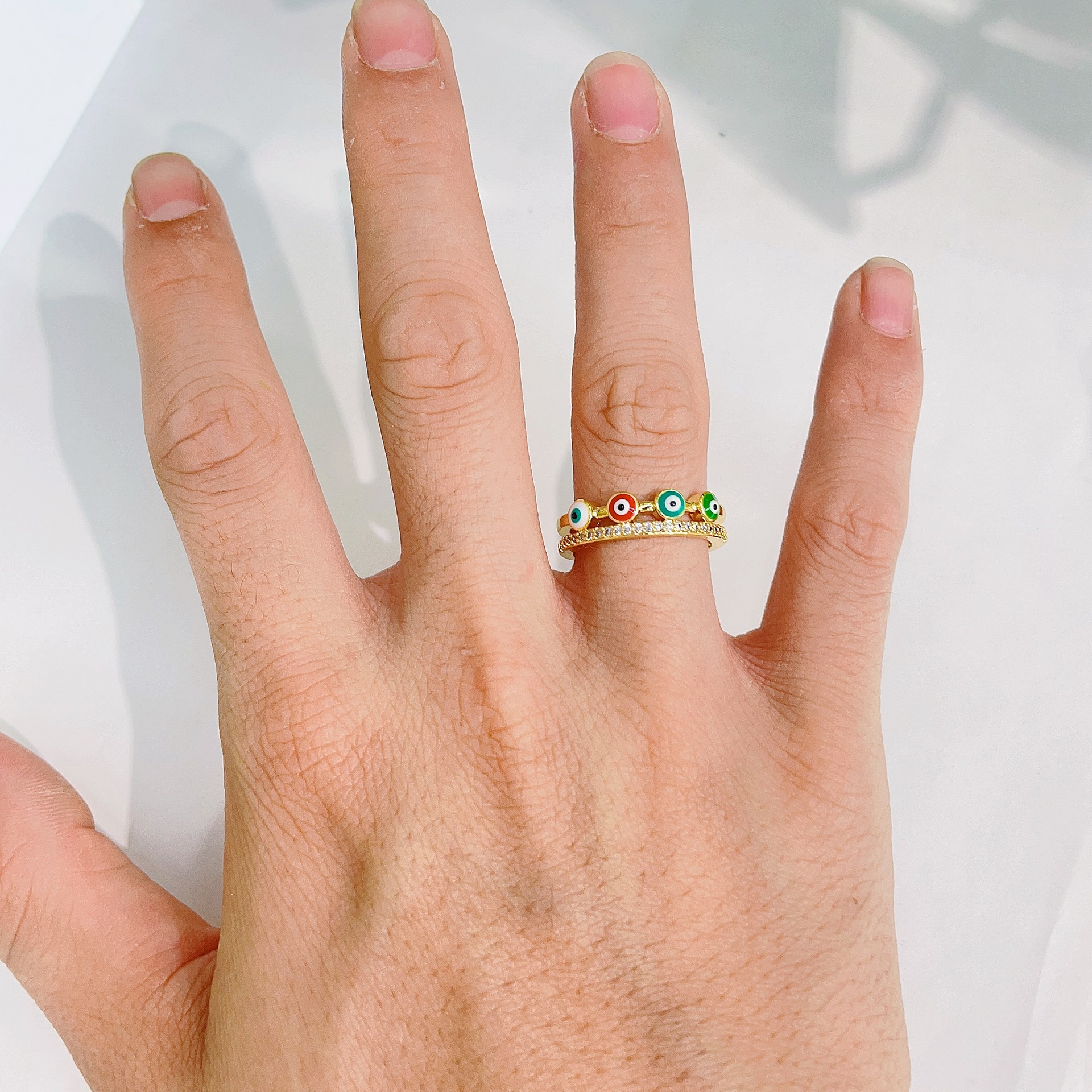 Ethnic Style Eye Copper Plating Inlay Zircon Open Ring 1 Piece