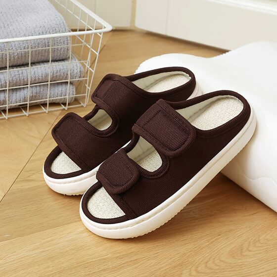 Special Shoes for Swollen Feet after Sugar Foot Surgery, Large Opening Linen Slippers for Women, Spring & Fall Sweat-Absorbent, Non-Slip, Four-Season Men's Slippers