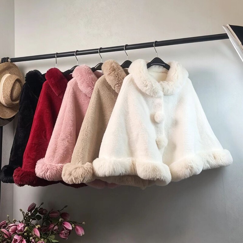 New Chinese-Style Cheongsam Shawl with Faux Mink Fur, Two Fur Balls, National Style Cape, and Rex Rabbit Fur Collar