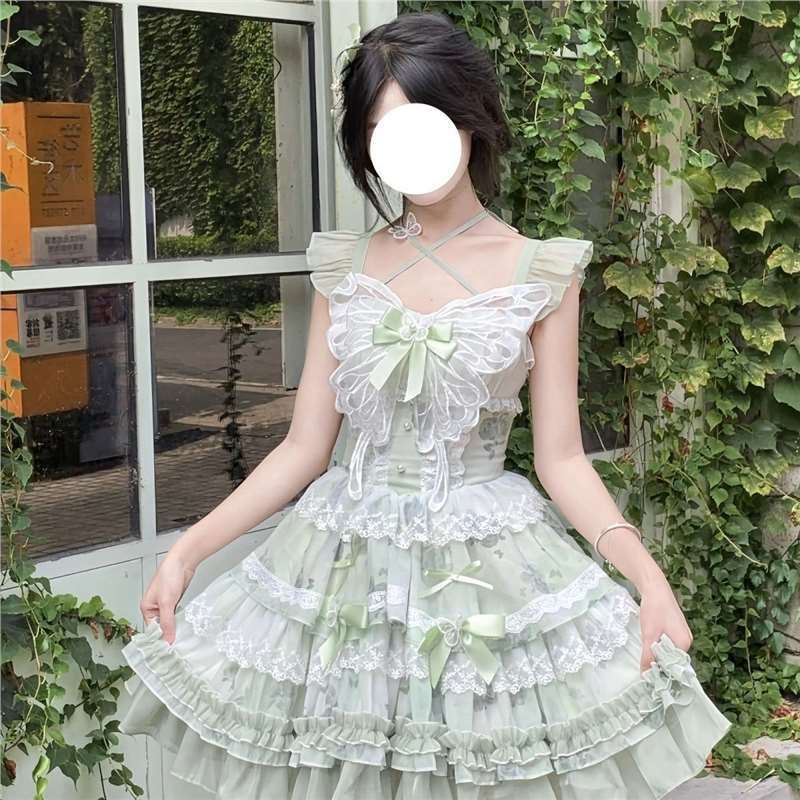 花期之约白绿蝴蝶夏日感超仙礼服小清新公主少女生日短裙Lolita|undefined
