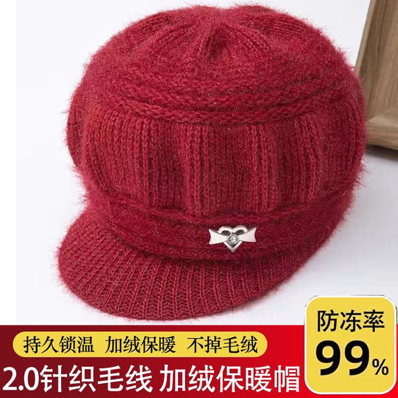 冬季时尚老人加绒奶奶加厚保暖女士针织毛线帽妈妈中老年帽子|undefined