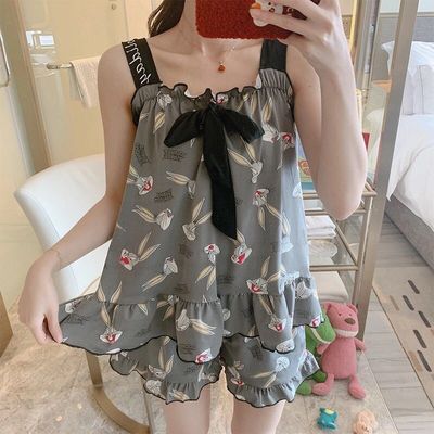 Summer 2024 New Princess Style Sweet Shorts Suit Can Be Worn Outside Trendy Suspender Pajamas Women's Home Wear Two-Piece Set