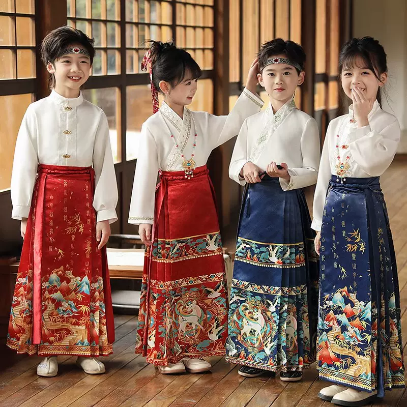 2024新款女童马面裙汉服套装中国风春秋新中式汉服马面裙古装