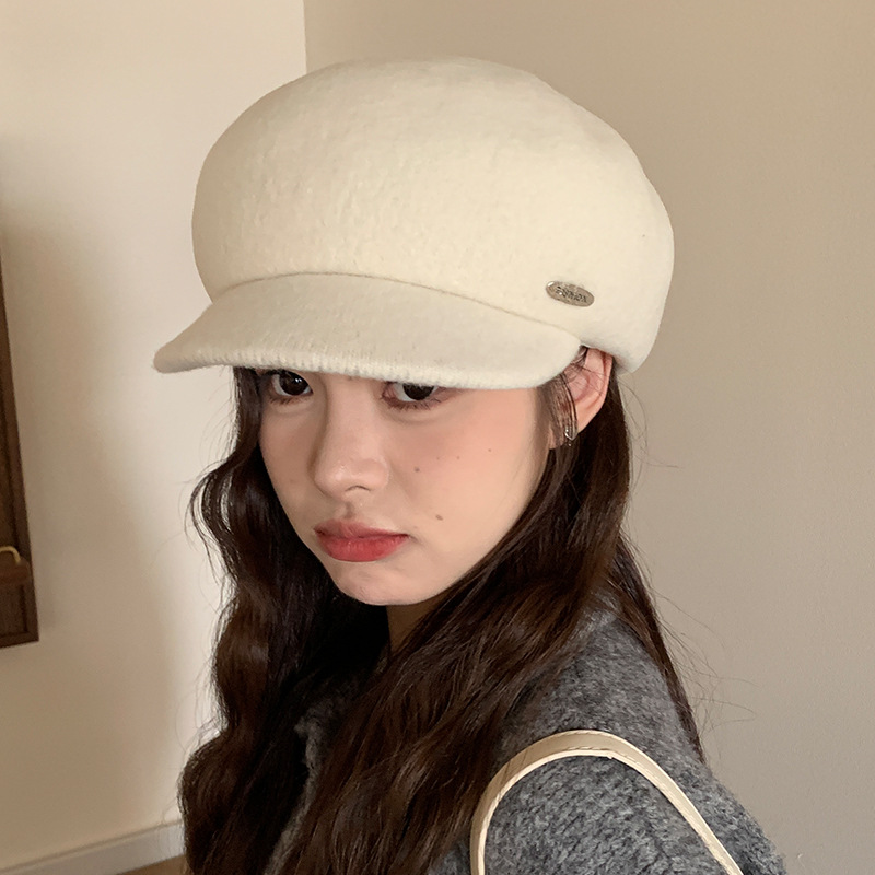 Boina de lana de mujeres de otoño y invierno moda versátil tendencia muestra cara pequeña gorra pintora gorra de boca de pato retró gorra de octogono