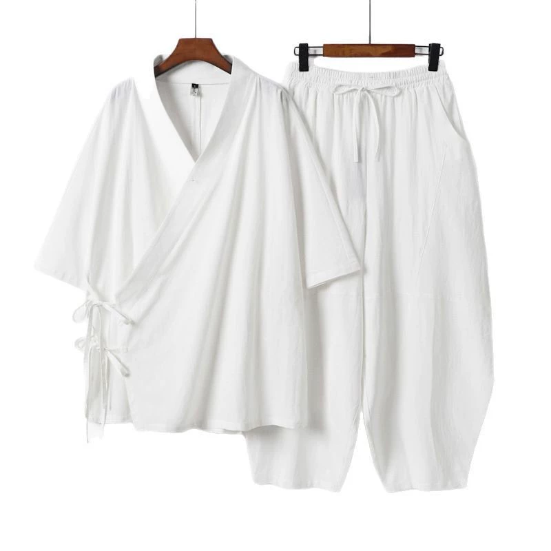 Autumn retro set, plus size, cotton and linen, with sleeve, loose fit