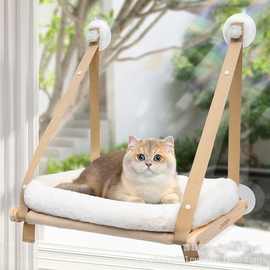 跨境木质宠物窝免打孔吸盘式猫窝四季通用宠物床猫爬架实木猫吊床