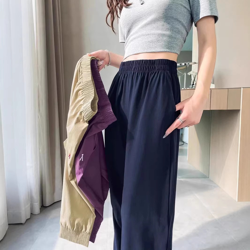 Summer Ice Silk Cropped Casual Mom Pants for Women, Loose Fit, Petite Size, Slimming, Thin, Breathable, Quick-Dry Harem Pants