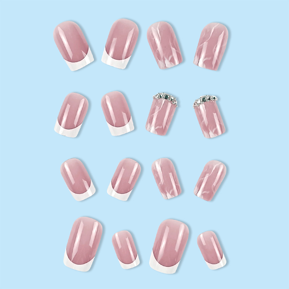 Pinturas de uñas en polvo de plata francesa de estilo ins, uñas de vestir con incrustaciones de diamantes en polvo desnudo puro, fábrica de parches de uñas de todo fósforo al por mayor image 5