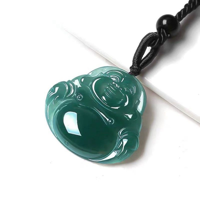 Mặt dây chuyền ngọc bích tự nhiên A hàng Phật Di Lặc dát vàng 18K cho nữ chi tiết 9