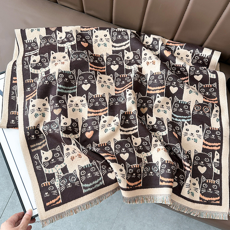 Bufandas coreanas de cachemira de dama 2025 pájaros con un bufón de aire acondicionado que se vuelve más grueso y cálido