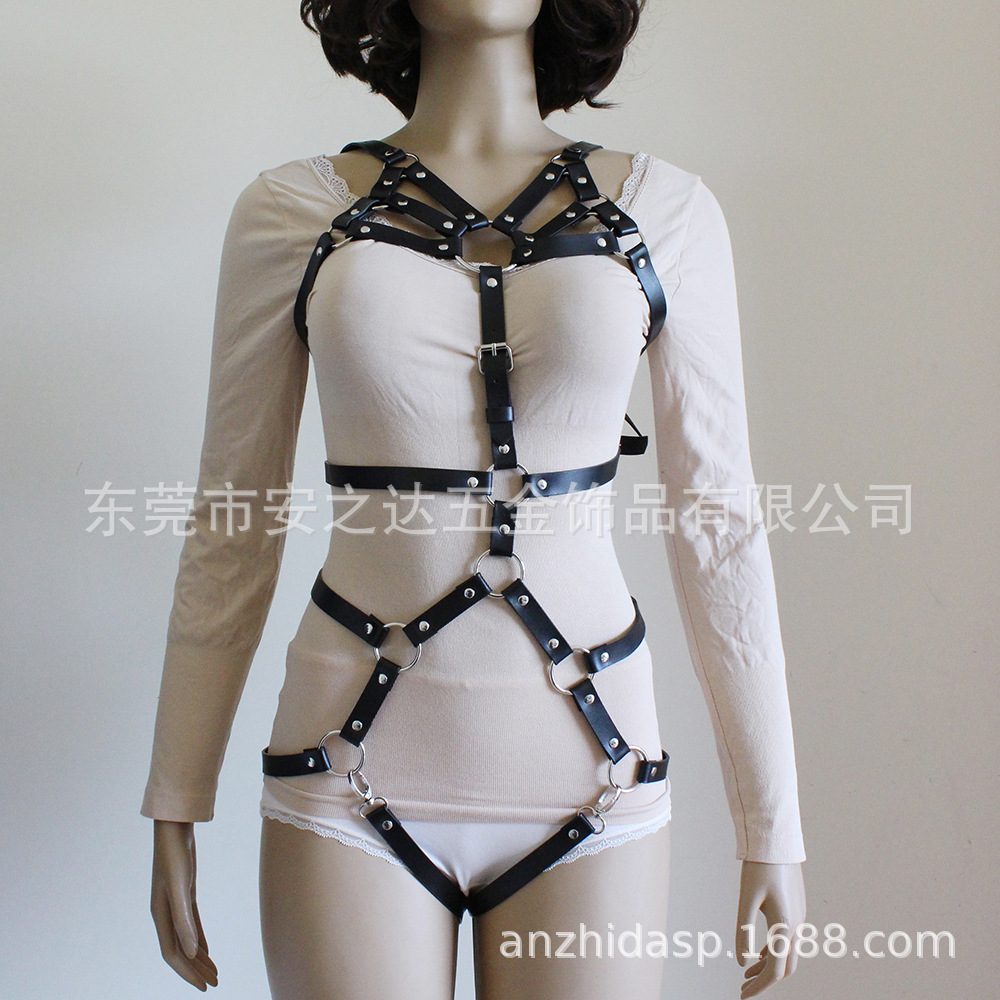 sq104新款欧美流行火辣性感束缚带PU连体身体绑带朋克夜店舞台装