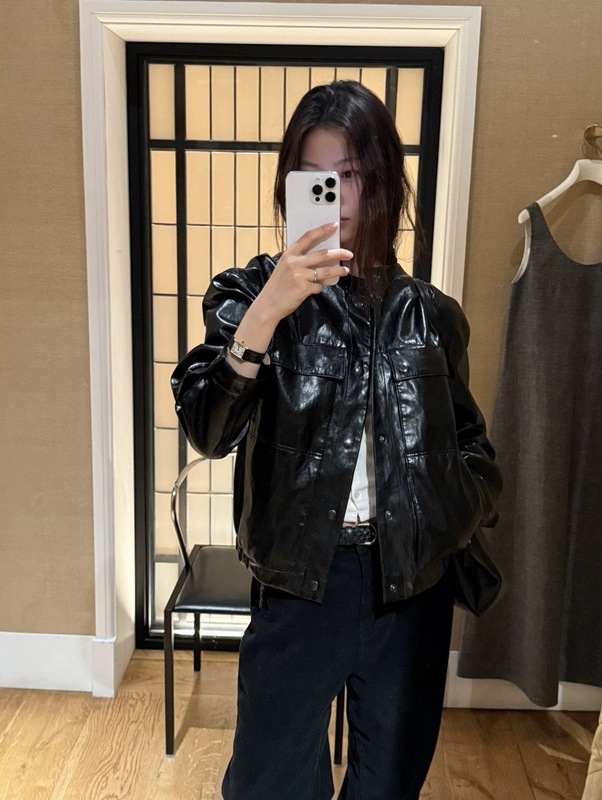现 th*barnnet八奶皮衣夹克韩国设计师女装甜酷亮面韩系工装外套|undefined