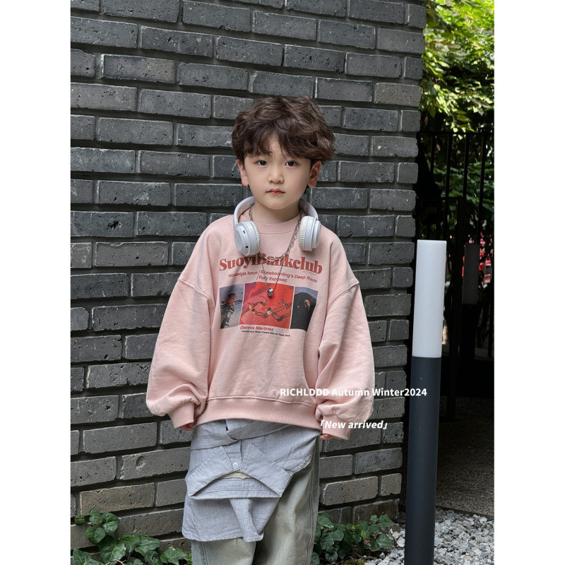 2025女童秋季新款韩版男童时尚百搭设计套头卫衣儿童洋气百搭上衣