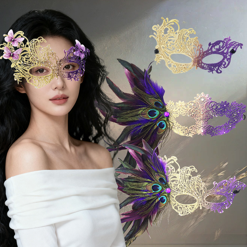 Carnaval transfronterizo máscara de encaje dorado y púrpura máscara de Halloween máscara de mitad de cara sexy