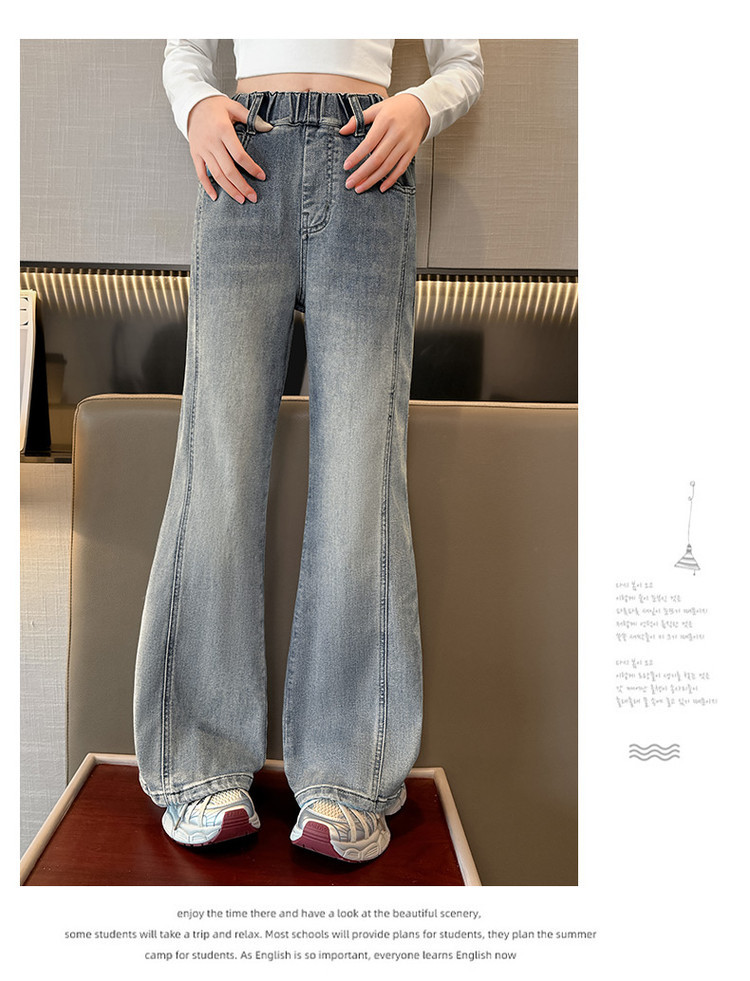 Men's Clothing Vintage Blue Flared Jeans For Kids - Stretchable Waistband, Comfortable Denim Fabric, Unisex Design For Boys & Girls (120cm-170cm)_voghion.com