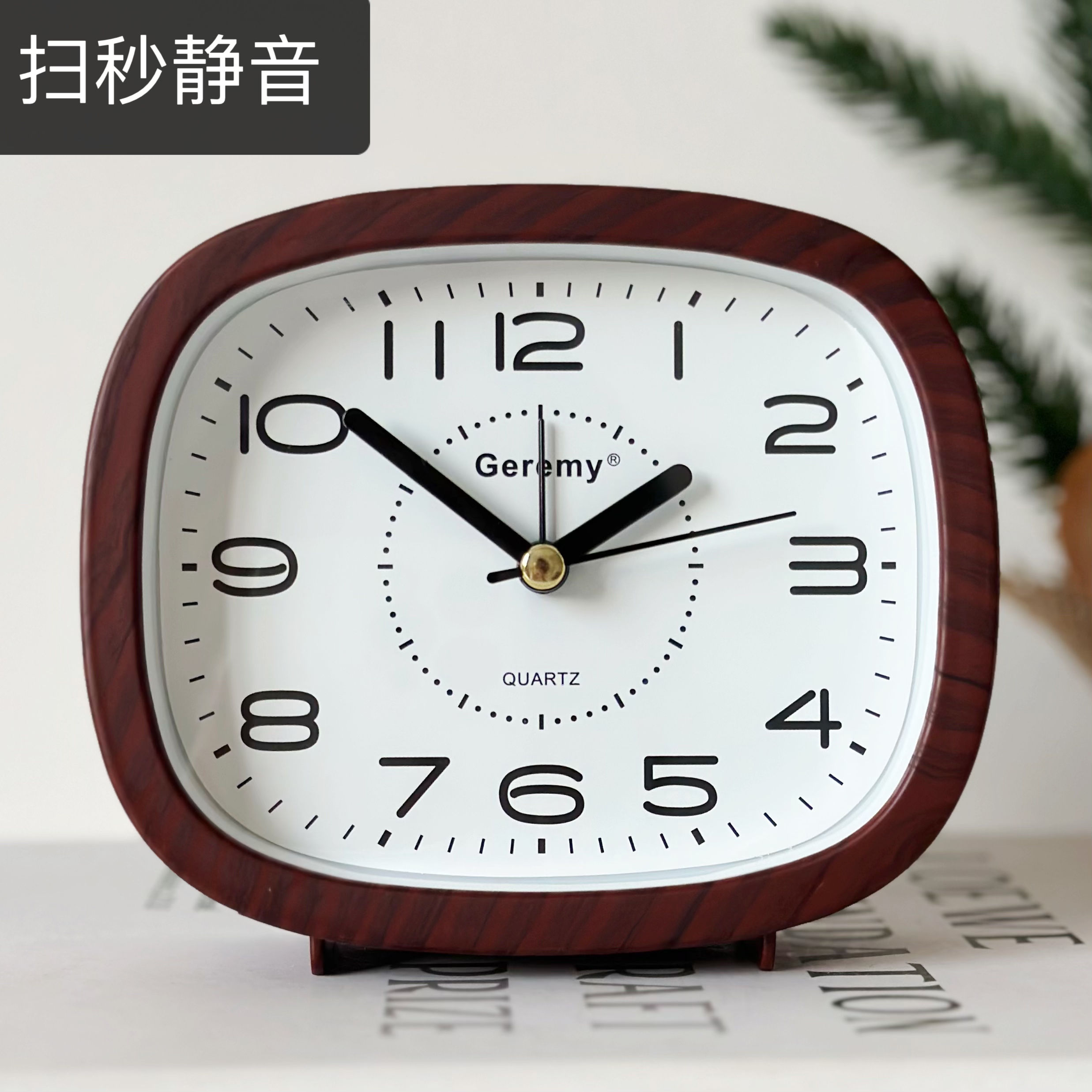 Minimalist Retro Wood Grain Alarm For Elderly Home Desktop Square Pendulum Student Modern Large Character Bedside Clock_voghion.com