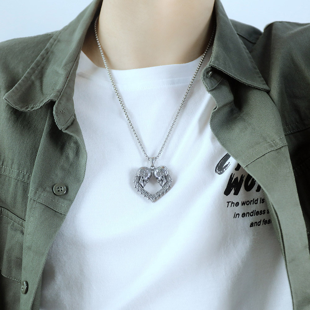 Collana con teschio e cuore in acciaio inossidabile punk_voghion.com