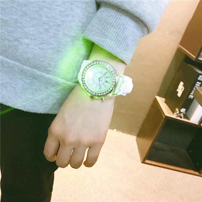 Luminous luminous personality rhinestone led Harajuku Korean fashion trend men and women students couple jelly quartz watch_voghion.com