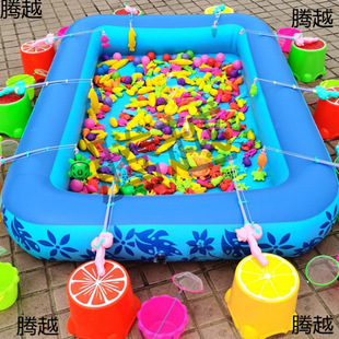 Fishing Pool Set Square Stall Thickened Inflatable Pool Kindergarten Magnetic Fish Fishing Rod Children's Toy Fish