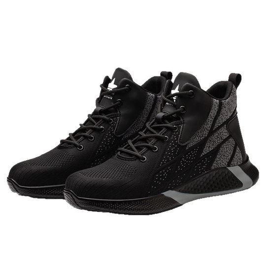 Cross-border Amazon supply high-top protective shoes flying woven breathable anti-smashing anti-piercing protective shoes rubber sole non-slip