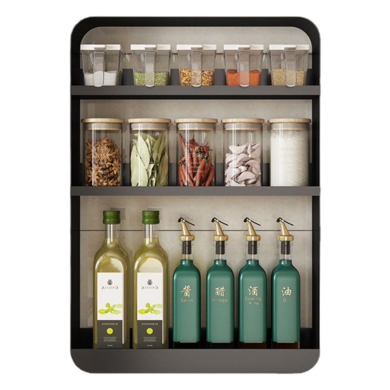 Perforación libre montado en la pared de almacenamiento rack suministros de cocina pared condimento rack baño Baño rack de almacenamiento