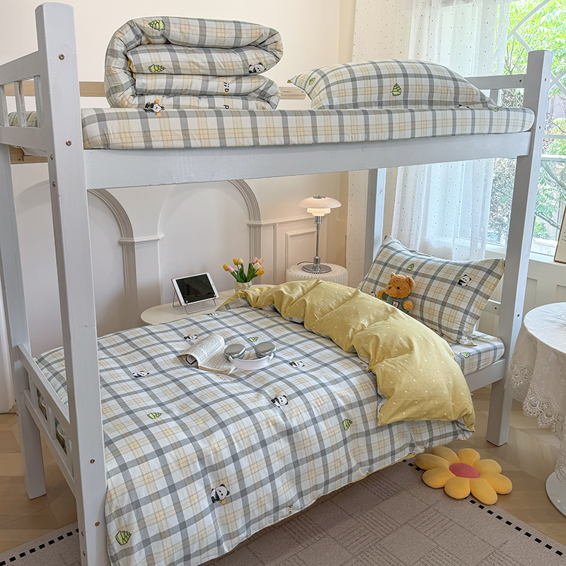 Juego de cama de dormitorio de estudiantes universitarios de tres piezas de algodón puro algodón lavado de algodón sábana individual funda de edredón juego de cama de cuatro piezas