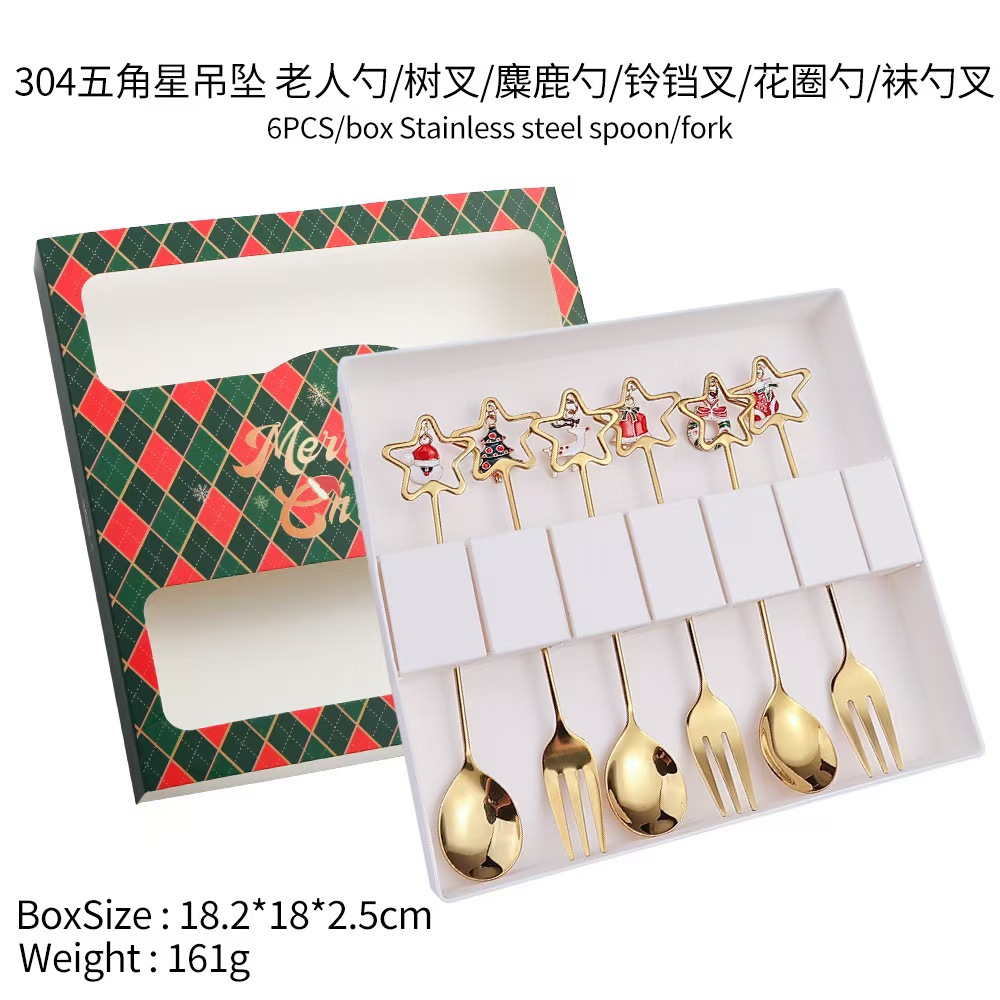 Cuchilleras de acero inoxidable transfronterizas muñecas de Navidad cucharas y tenedores juegos de regalo de café cucharas de postre horquilla de fruta pastel image 55