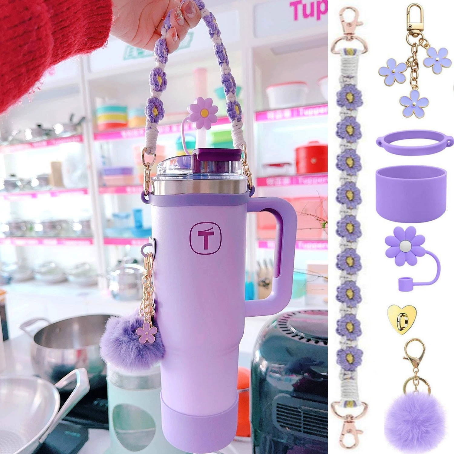 Ремешок для чашки-термоса, кольцо для переноски, кольцо для чашки, силиконовая крышка для чашки, подходит для чашки со льдом Stanley, крышка для чашки с водой, веревка для переноски