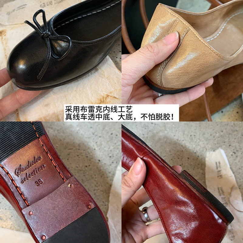 现货版~2025新款复古蝴蝶结浅口单鞋女小红色软底芭蕾鞋玛丽珍鞋|undefined