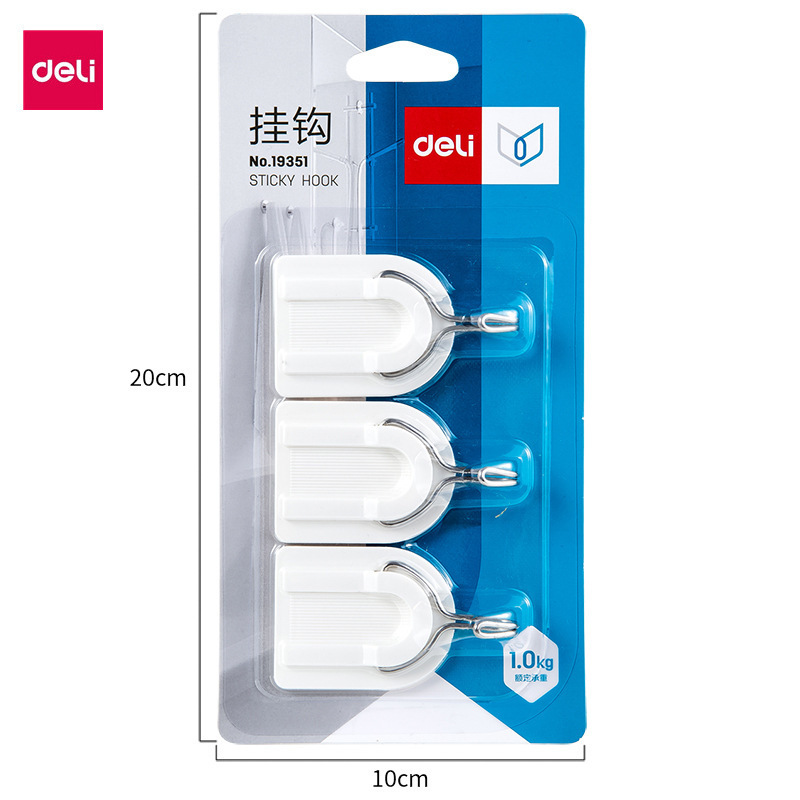 Deli 19351 Hook Coat Hook Wall Hanging Can Bear 1kg Sticky Hook Household Nail-Free Tile Self-Adhesive Hook