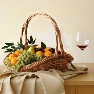 Flower Basket, Straw Woven Rattan Hand Basket, Willow Hand-Woven Flower Arrangement Basket, Hand-Held Storage Basket, Retro Fruit Picking Basket