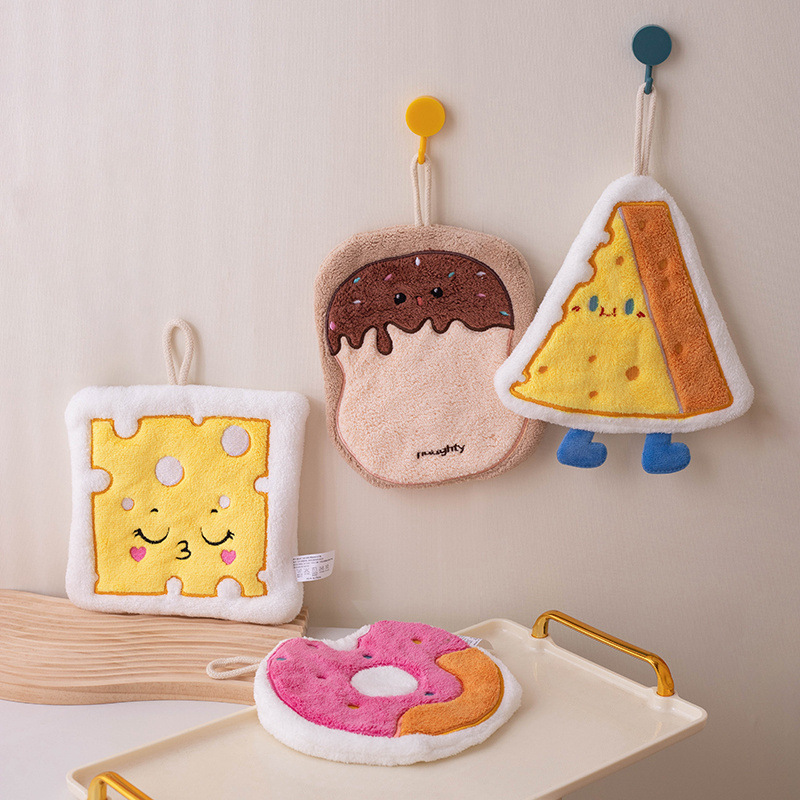 Creative Cute Square Cheesecake Bread Wipe Hand Towel Children's Kitchen Wipe Water Absorbent Small Towel Bathroom