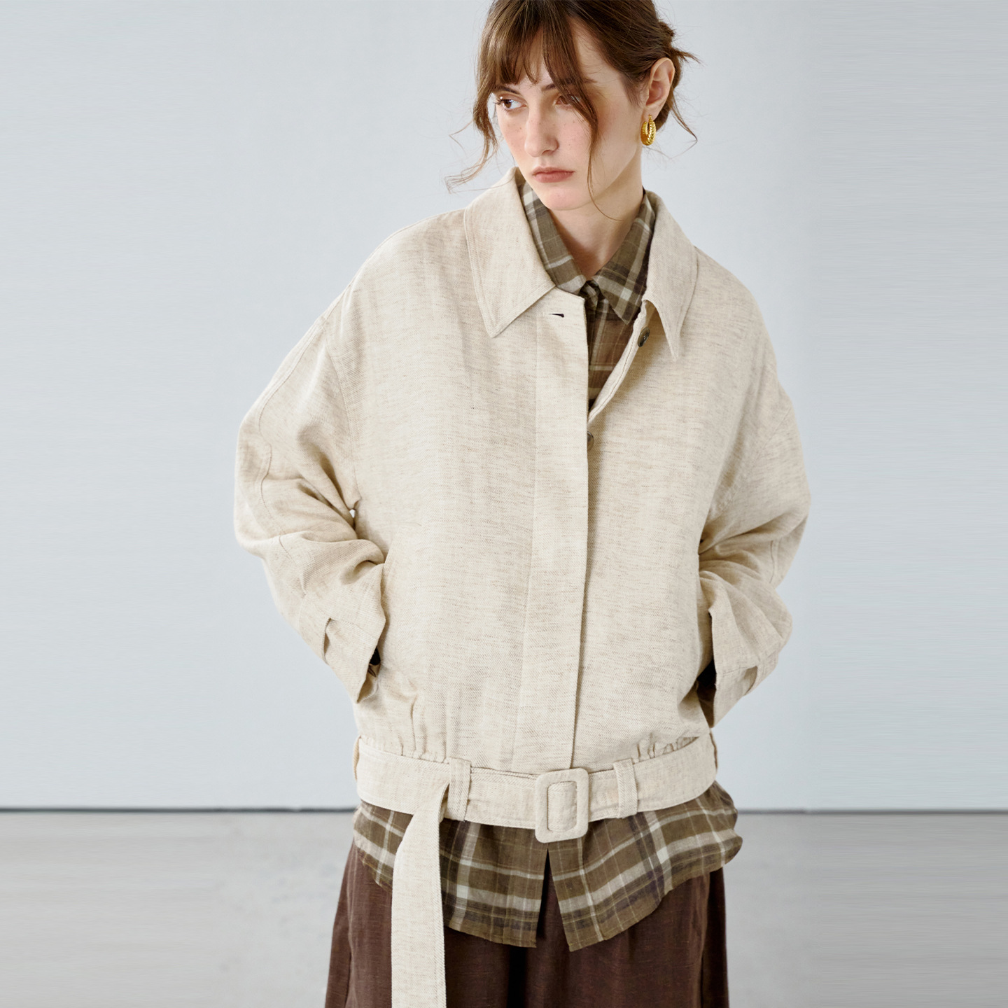 Old Money Style Ramie Collar Oversized Jacket for Women, New Autumn/Winter Style, Versatile, Elegant, Relaxed Fit, Long-Sleeved Outerwear