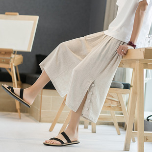 2021 Summer New Chinese Style Cotton and Linen Cropped Pants Men's Retro Large Size Fashionable Men's Casual Linen Pants