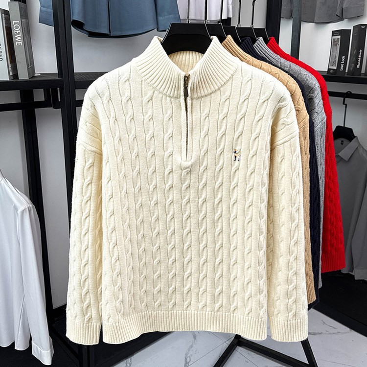 Suéter de cuello de medio cremallera hombre otoño invierno marca de moda bordada calentamiento suéter de cuello de medio cuello casual camiseta de punto de hombre