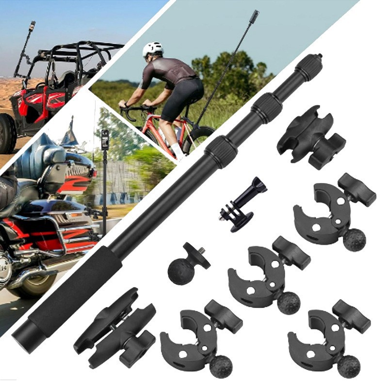 GoProアクションカメラ用バイク固定クリップ、防振、屋外用両頭強力クリップ、ライディング撮影スタンド