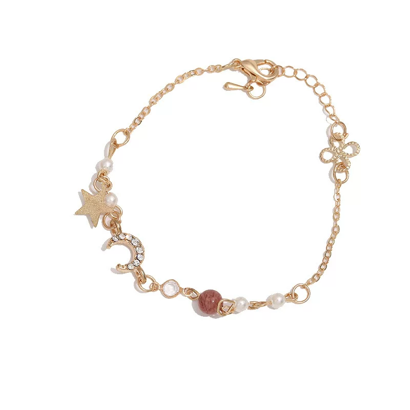 Браслет Yongyi jewelry с микро-вставкой «полумесяц», с регулируемой цепочкой и клубничным кристаллом