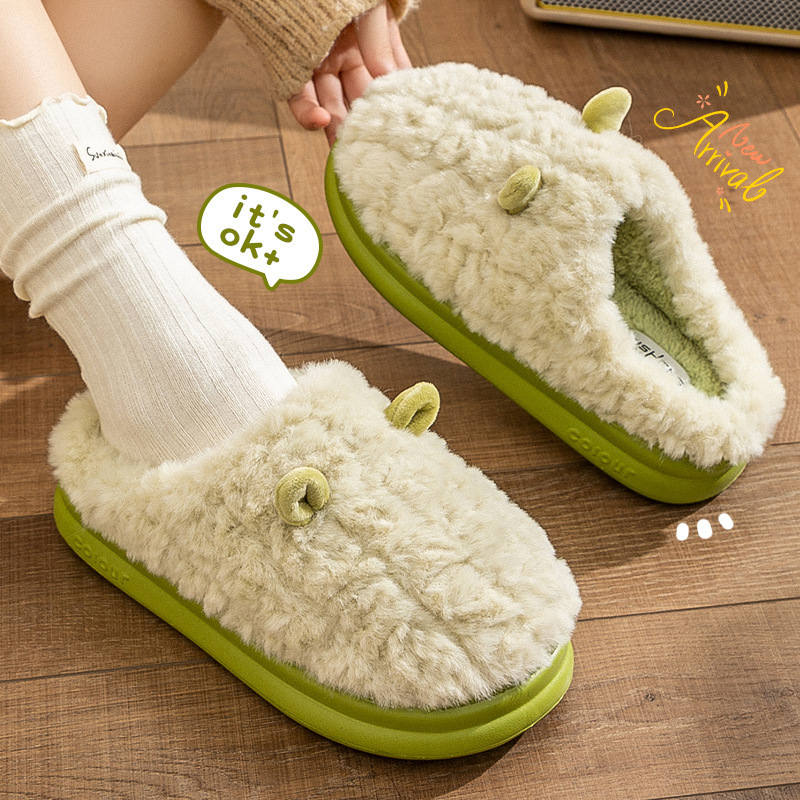 Cotton Slippers for Women 2026 New Autumn and Winter Home Indoor Warm Shoes Thick-Soled Couples Men's Plush Slippers