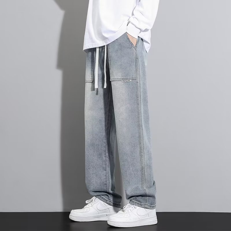 Jeans para hombre 2024 primavera y otoño nuevos pantalones casuales rectos sueltos drapeados pantalones anchos de talla grande