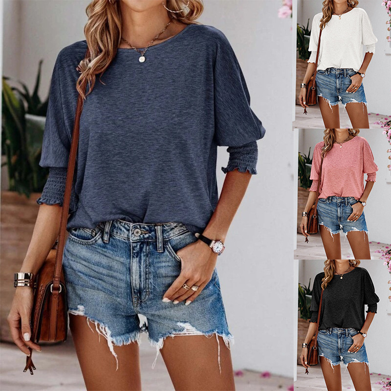 Camiseta holgada de manga larga con cuello redondo y puños para mujer, talla grande, nueva moda europea y americana para el verano de 2025, de Amazon.