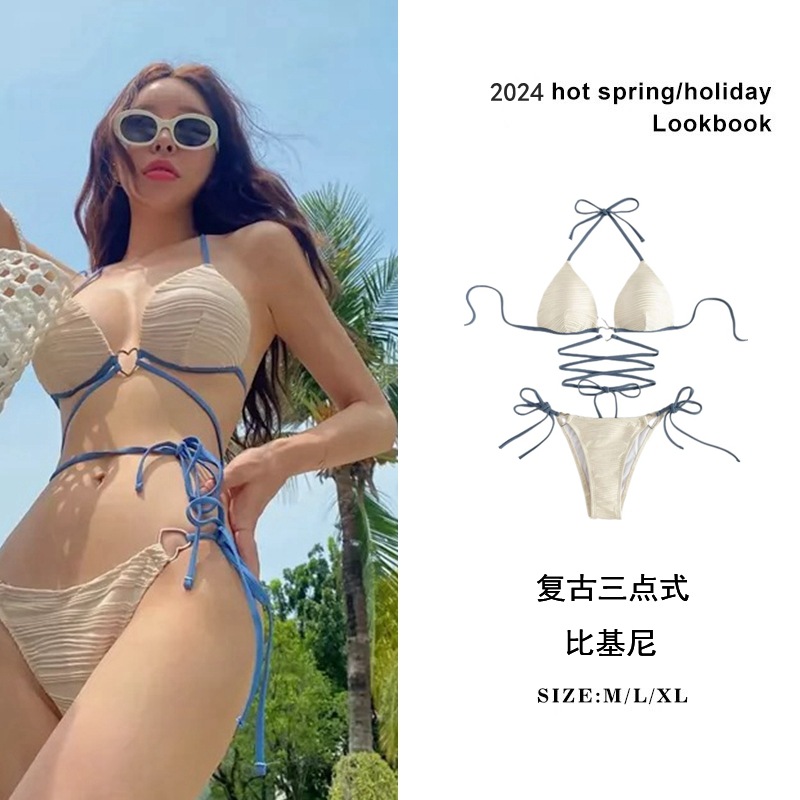 New-style bikini: Sexy three-piece design, perfect for enhancing small busts—ideal for swimming, beach vacations in Sanya, Hainan, and relaxing in hot springs!
