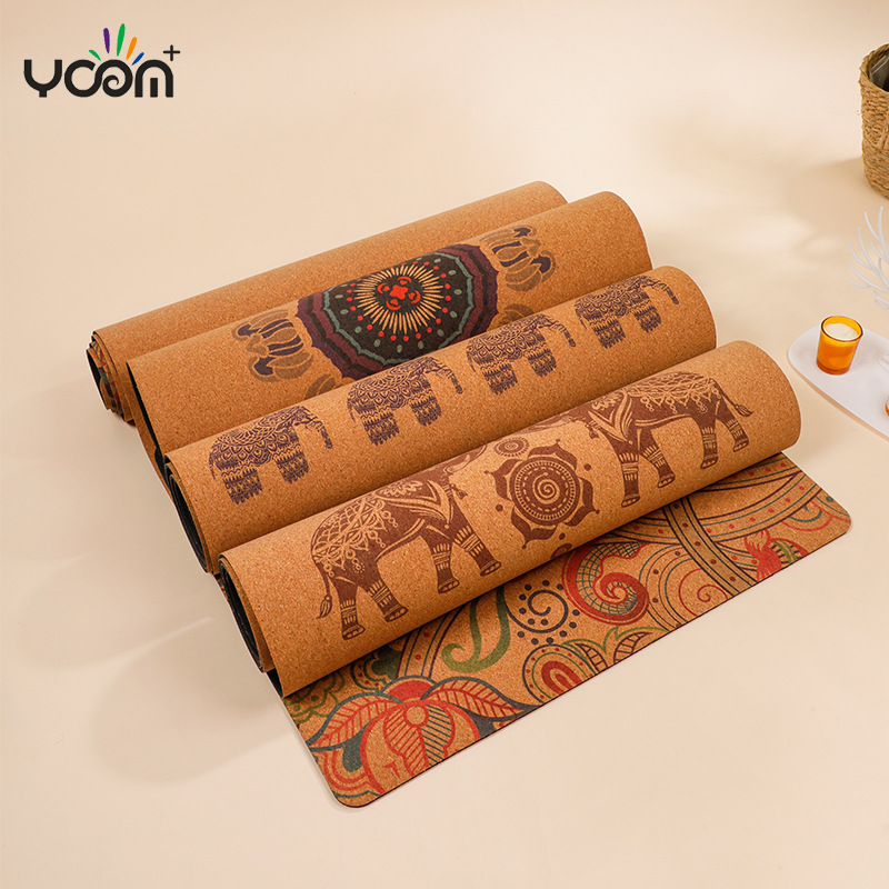 [Small Size] Cork Natural Rubber Color-Printed Yoga Mat for Home Use, Shock Absorbing, Noise Reducing, Thickened, Eco-Friendly Yoga Mat