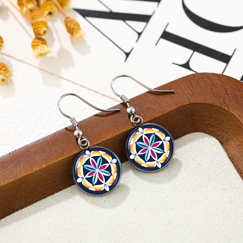 Paz logotipo estampado tiempo pendientes de gemas orejas plata no desvanecer pendientes transfronterizos accesorios ganchos de orejas al por mayor